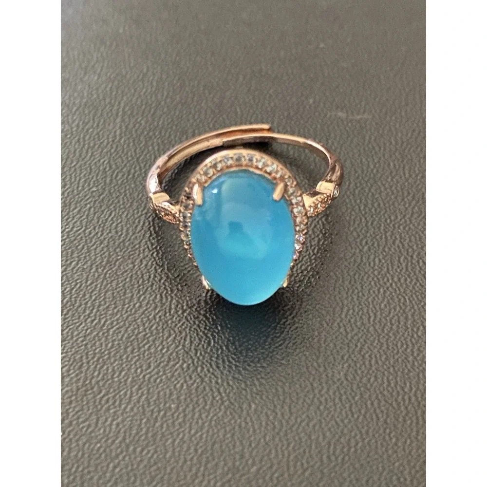 Rose Gold Oval Turquoise Adjustable Ring With 925‎ Sterling